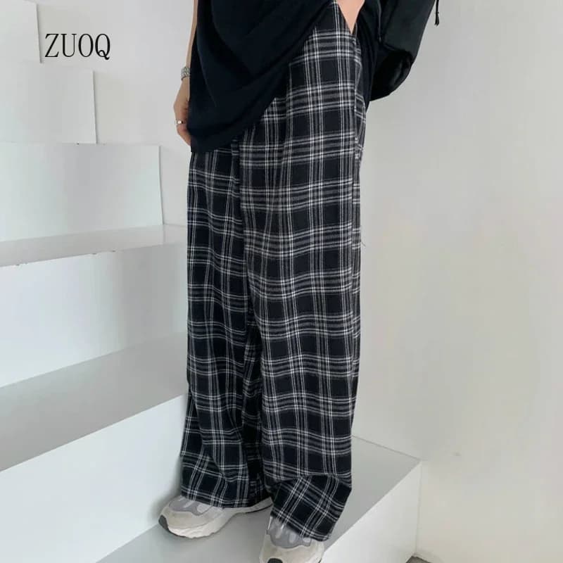Summer Plaid Pants Women S-3XL Casual Chic Oversize Loose Wide Leg Trousers for Women Harajuku High Waist Hip-hop Pants Female