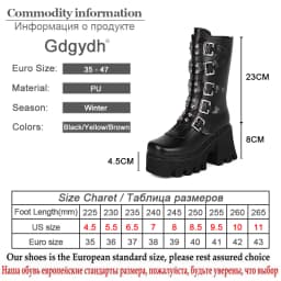 Gdgydh Autumn Winter Gothic Punk Womens Platform Boots Black Blet Buckle Strap Creepers Platform Shoes With Zipper Military Boot