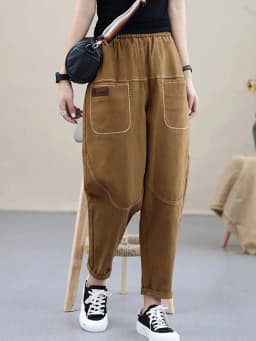 Amax luluE Korean Black Loose Casual Harem Pants 2024 Autumn Fashion Women Elastic Vintage Trousers Female Solid Color Pantalons