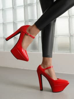 Pointed Toe Super High Platform Thin Heel Straight Strap Women's Shallow Shoes Shiny Patent Leather Breathable Sexy High Heels