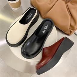 Women's Summer Half Slippers Fashion Sofe Leather Shoes Ladies Wedges Mules BaoTou No Heel Woman Thick Sole Japanese Style Shoes