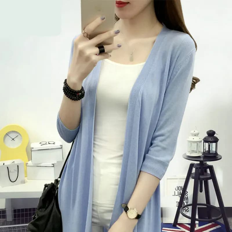 2025Women Spring Summer Sun Protection Clothing Long Cardigan Female Knitted Sweater Women Ice shreds Coat Ladies Shawl
