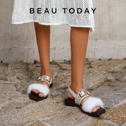 BeauToday Flat Sandals Women Cow Leather Square Toe Mink design Buckle Strap Elegant Female Furry Shoes Handmade 32372