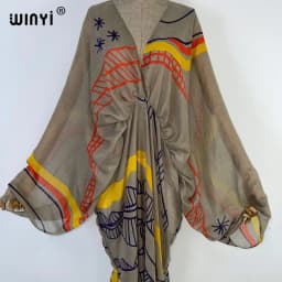 WINYI Graffiti Print Swimsuit Cover Up Women Beach Tassels Dress Sexy V-neck Dresses Summer Woman Clothes Robe Fashion Kaftan