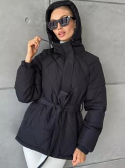Autumn and Winter Hooded Cotton Jacket Solid Color Warm Coat Top Women's Hoodie with Belt