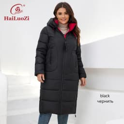 HaiLuoZi 2022 New Winter Women's Coat High Collar Plus Size Thick Fashion Side Zipper Female Clothing Parkas Women Jackets 6079