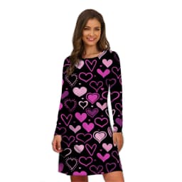 Heart A-Line Dress Holiday Print Cute Dresses Women 2022 Long Sleeve Stylish Street Style Dress Oversized Autumn Loose Clothing