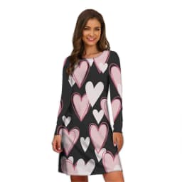 Heart A-Line Dress Holiday Print Cute Dresses Women 2022 Long Sleeve Stylish Street Style Dress Oversized Autumn Loose Clothing