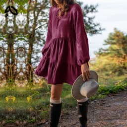 Muslin 100% Cotton Dress Retro Loose Ruffles Long Sleeve Green Dresses Women Robe