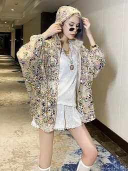 AmaxluluE 2025 Summer British Streetwear Ladies Sequins Hooded Loose Jackets Women Vintage Zippers Coats Female Big Size Clothes