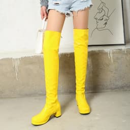 Orange Oversized Patent Leather Thick-Heeled Over-The-Knee Boots Green Bright Leather Boots Purple Mid-Heeled Boots Yellow Red