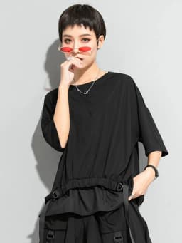 AmaxluluE 2025 Summer Fashion Tee Womens Black Short Sleeve T-shirt Ladies Casual Patchwork O-Neck Tops Girl Solid Color Clothes