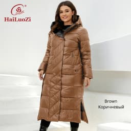 HaiLuoZi Women's Winter Jacket Fashion Long Knee Length Thick Women Coat Unique Design Splicing Diagonal Belt Cotten Parkas 6037