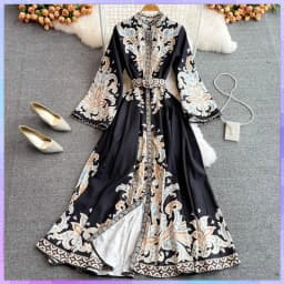 Vintage Women's Dress Long Sleeve Print Floral High Waist Boho Party Maxi Vestidos Elegant Luxury Long Dresses Spring Autumn