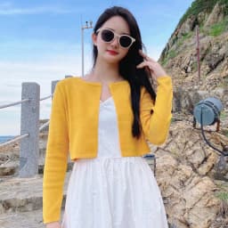 Black Cropped Knitted Sweater Korean Style Women's Coat Spring 2026 Long Sleeve Top Jersey Cardigan Female Clothing Blouses