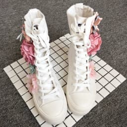 Women Canvas Boots Long Boots Handmade 3D Flats Casual Thick Sole High Top Zipper Comfortable Vulcanize Sneakers Women's Boots
