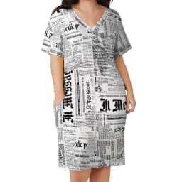 Newspaper Casual Dress Summer Old American Newspapers Kawaii Dresses Women Short Sleeve Korean Fashion Dress Plus Size 4XL 5XL