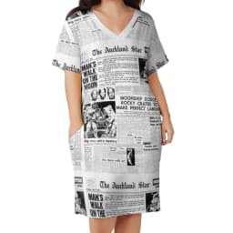 Newspaper Casual Dress Summer Old American Newspapers Kawaii Dresses Women Short Sleeve Korean Fashion Dress Plus Size 4XL 5XL