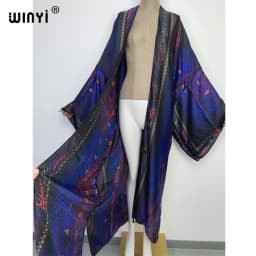 WINYI new bright fashion printing sweet lady beach Bohemian long Cardigan Cover-up stitch Casual Boho Maxi Holiday party kimono