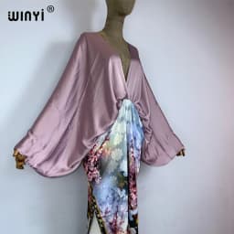 WINYI new Monochrome mosaic Swimsuit Cover Up Women Beach Dress V-neck Dresses Summer Woman Clothes elegant Robe fashion kaftan