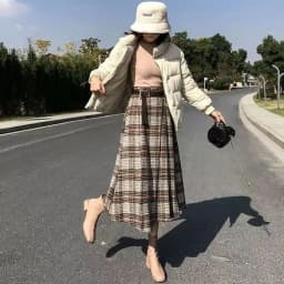Lucyever Autumn Winter Thicken Long Skirt Women Vintage High Waist Irregular Plaid Skirts Female Elegant with Belt A-Line Skirts