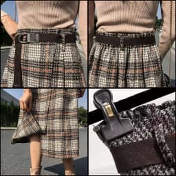 Lucyever Autumn Winter Thicken Long Skirt Women Vintage High Waist Irregular Plaid Skirts Female Elegant with Belt A-Line Skirts
