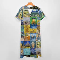 Vincent Van Gogh Dress Patchwork Print Party Maxi Dress Short Sleeve Graphic Bohemia Long Dresses Streetwear Oversize Clothing