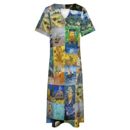 Vincent Van Gogh Dress Patchwork Print Party Maxi Dress Short Sleeve Graphic Bohemia Long Dresses Streetwear Oversize Clothing