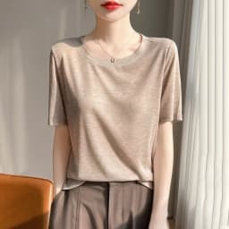 2026 Summer New Round Neck T-shirt Joker Thin Solid Color Short Sleeve Half Sleeve Loose Bottom Top
