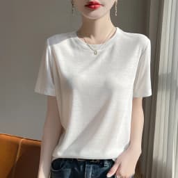 2026 Summer New Round Neck T-shirt Joker Thin Solid Color Short Sleeve Half Sleeve Loose Bottom Top