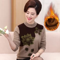 Autumn Winter Floral Pattern Thick Knitted Round Neck Sweaters Elegant Women's Clothing New Fashion Diamonds Long Sleeve Jumpers