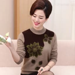 Autumn Winter Floral Pattern Thick Knitted Round Neck Sweaters Elegant Women's Clothing New Fashion Diamonds Long Sleeve Jumpers