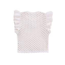 KEYANKETIAN Summer New Women's Hollow Crochet Short Sleeve Knitwear Boho Style Cascading Sweet O-Neck Light Sweater Crop Top