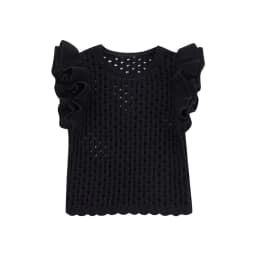 KEYANKETIAN Summer New Women's Hollow Crochet Short Sleeve Knitwear Boho Style Cascading Sweet O-Neck Light Sweater Crop Top