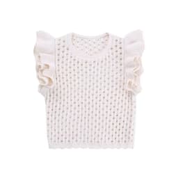 KEYANKETIAN Summer New Women's Hollow Crochet Short Sleeve Knitwear Boho Style Cascading Sweet O-Neck Light Sweater Crop Top