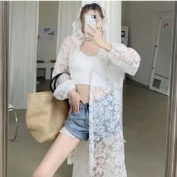Women's Hooded Jacket Lace Sun Protection Jacket Spring Summer Plus Size Loose Retro Mid-length Hooded Jacket Thin Light Korean