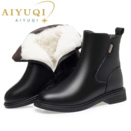 AIYUQI Ankle Boots Women Genuine Leather 2026 New British Style Women Winter Boots Wool Warm Large Size Women Motorcycle Boots