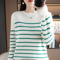 Spring And Autumn Striped Sweater Women's New Loose Crew-Neck Pullover Long Sleeve With Bottom Wool Sweater2024