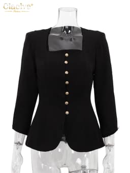 Clacive Bodycon Black Office Women's Shirt Fashion Square Collar Long Sleeve Shirts Elegant Classic Solid Tops Female Clothing