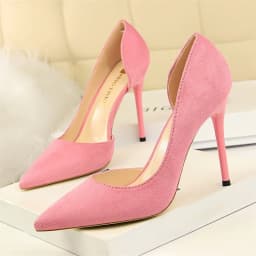 Women Shallow Mouth Side Hollow Flock High Heels Pumps Black Pink Red Stiletto Office Wedding Pointed Toe Single Shoes