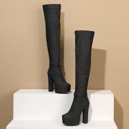Wearing Mini Bags denim boots High Thick Heels Ultra-High Platform Ankle Buckles Boot Cuffs Belt Buckles Over The Knee Boots