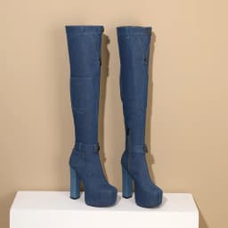 Wearing Mini Bags denim boots High Thick Heels Ultra-High Platform Ankle Buckles Boot Cuffs Belt Buckles Over The Knee Boots