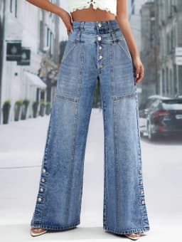 High Waist Wide Leg Jeans Women Fashion High Waist Button Wide Leg Long Pants Loose Slimming Straight Trendy Long Pants 2026