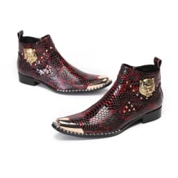 Punk Style Genuine Leather Men Ankle Boots Iron Black Slip On Men Dress Boots Italian Formal Fashion Men Chelsea Boots Pointy