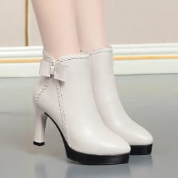 Autumn Women's Platform Shoes New Plus Velvet Stiletto Heel Heeled Ankle Boots Winter Versatile Pointed Toe Warm Short Boots