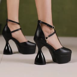 Plus Size T-Strap Ankle Buckle Narrow Band Ultra-High Irregular Heel Fashion Sandals Square Toe Hollow Sexy Women's Sandals