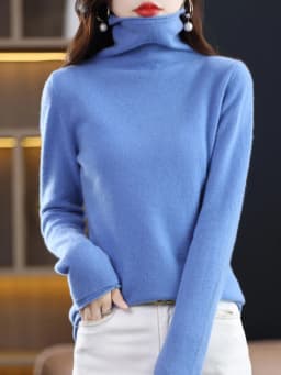 Women 100% Merino Wool Sweater Autumn Winter Fashion Pile Collar Pullover Cashmere Knitwear Casual Long-sleeved Bottoming Tops