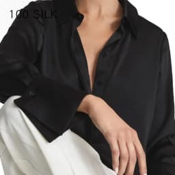 BirdTree, 19MM 100%Real Silk Elegant Shirt, Women Long Sleeve Satin, Commute Fashion Black Blouses, 2024 Summer Autumn T479110QM