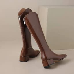 Krazing Pot Cow Split Leather Square Toe Thick Med Heels Riding Boots Winter Shoes Daily Wear Stovepipe Warm Thigh High Boots