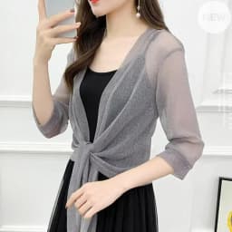 Fashion Women's Sheer Glitter Lace-up Cardigan Half Sleeve Summer Lightweight Jacket See-through Loose Blouse Women
